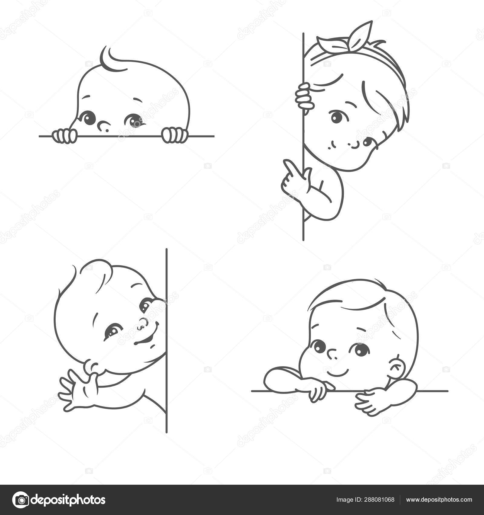 Baby Boy Girl Blank Frame Smiling Toddler Logotype Template Outline Vector Image By C Natoushe Vector Stock