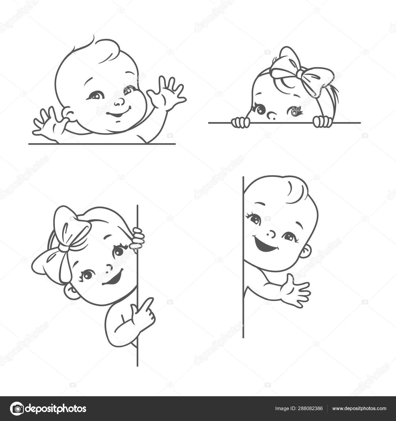 Baby Boy Girl Blank Frame Smiling Toddler Logotype Template Outline Vector Image By C Natoushe Vector Stock 386