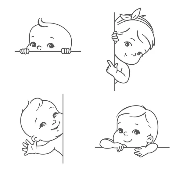Baby Boy Girl Blank Frame Smiling Toddler Logotype Template Outline — Stock Vector
