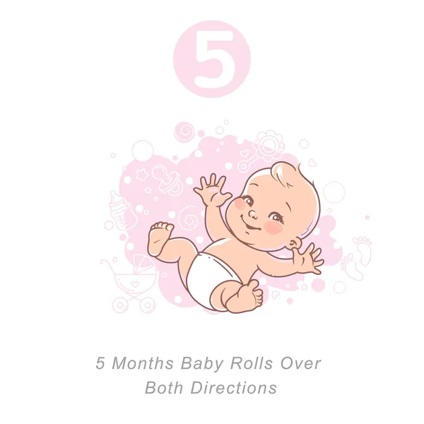 Kleine Baby Van Maand Fysieke Emotionele Ontwikkeling Mijlpalen Het Eerste — Stockvector