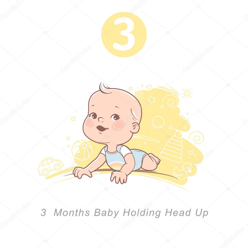 little girlLittle baby of 3 month. Baby development stages in first year.