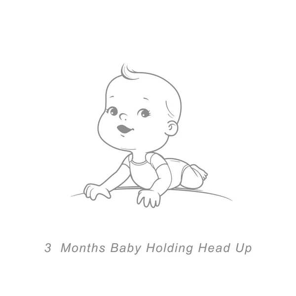 3 개월의 어린 소녀 아기. 첫 해의 아기 발달 단계. — 스톡 벡터