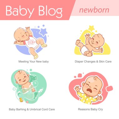 Bebek illüstrasyon seti. İlk yıl büyüme ve aktivite.