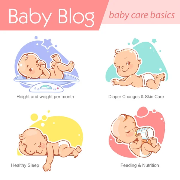 Set of baby illustration. First year growth and activity. — Stock Vector