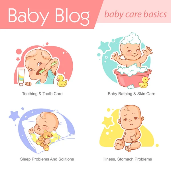 Uppsättning baby illustration. Tillväxt och aktivitet under första året. — Stock vektor