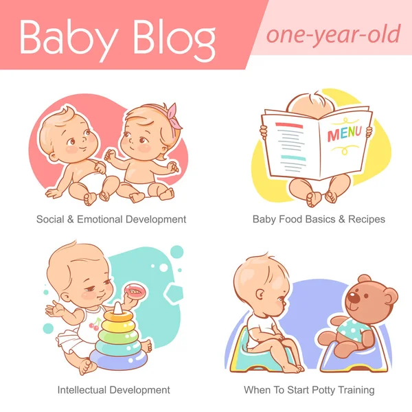 Set of baby illustration. First year growth and activity. — Stock Vector