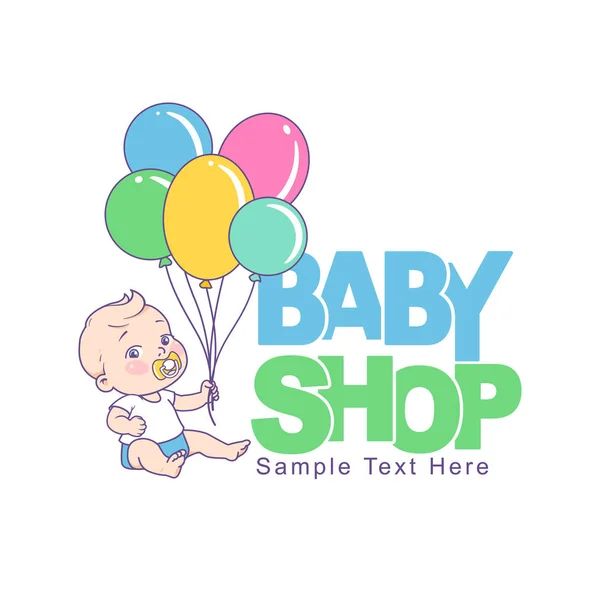 Baby boy with balloons. Baby shop logotype. — Stock Vector