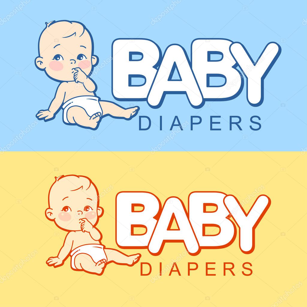 Cute little boy or girl. Active child care. Baby stand on head. Baby care symbol. Logotype for children shop. Product design. Color vector illustration.
