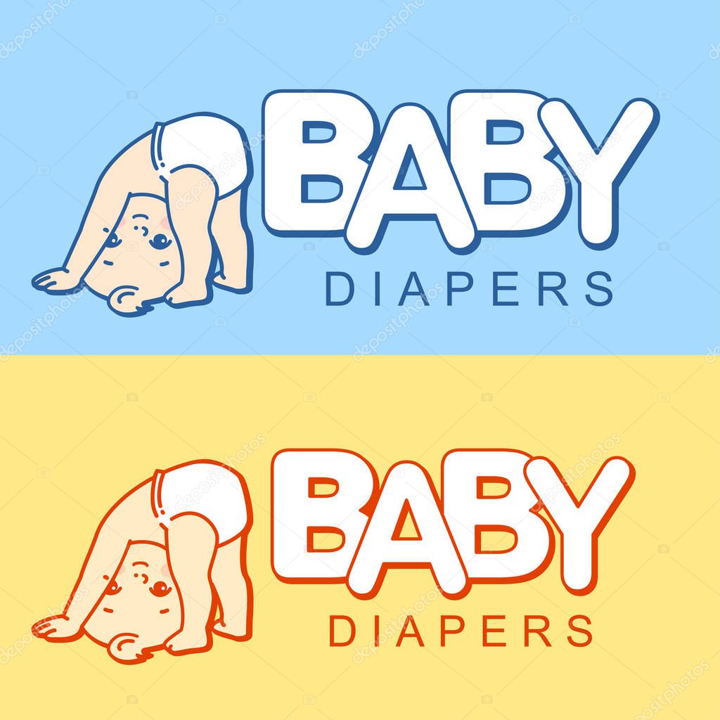 Cute little boy or girl. Active child care. Baby stand on head. Baby care symbol. Logotype for children shop. Product design. Color vector illustration.