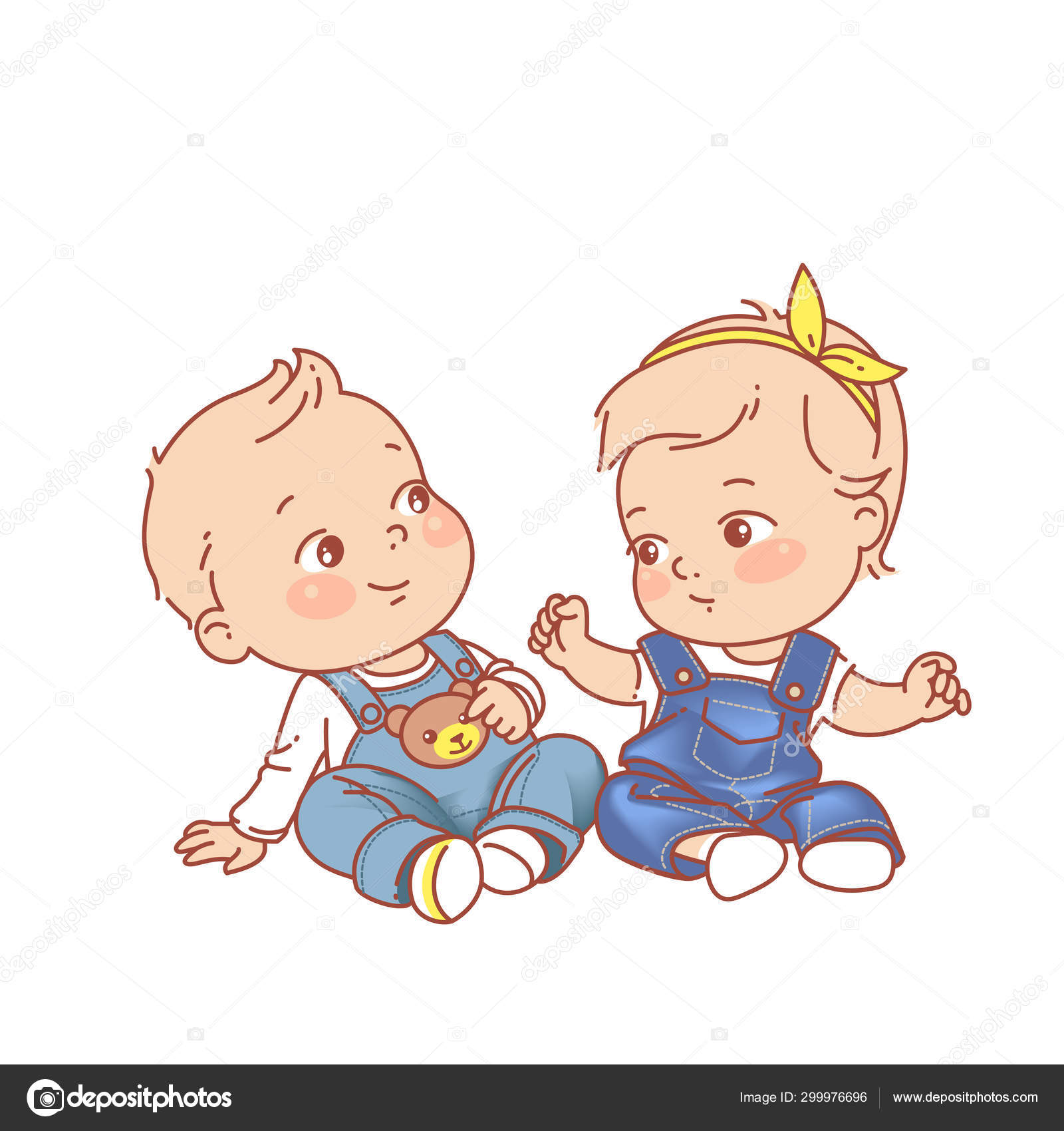 Little Twin Babies Siting Boy And Girl Together Vector Image By C Natoushe Vector Stock