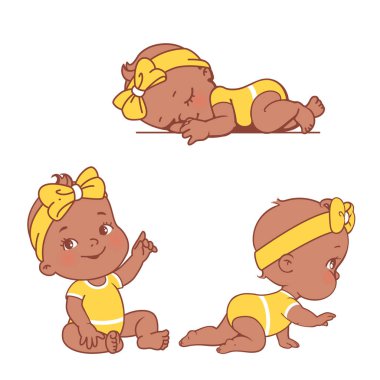 Baby illustrations set. Newborn and toddler care and development.  clipart