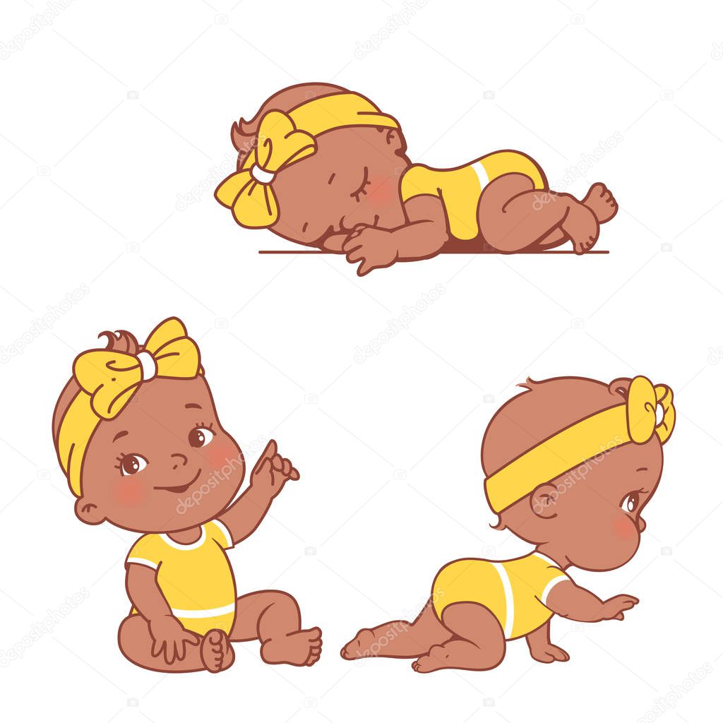Baby illustrations set. Newborn and toddler care and development. 