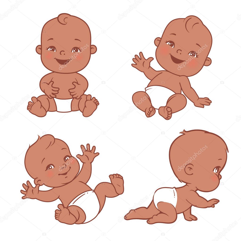 Baby illustrations set. Newborn and toddler care and development. 