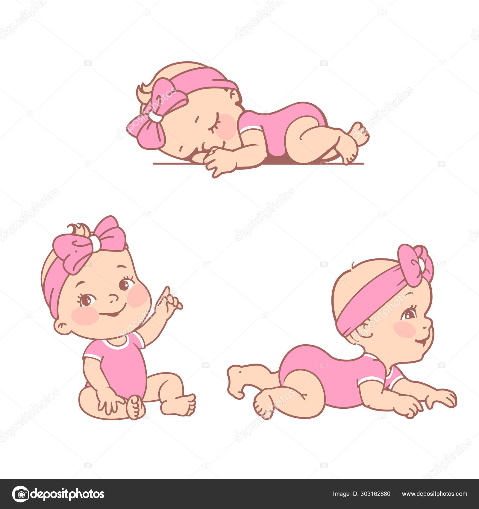 Set with smiling little baby girl in diaper, bodysuit. Stock Vector Image  by ©Natoushe #303162880