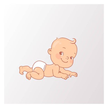 Sevimli küçük bebek erkek veya kız bebek bezi midesinde yatan. 
