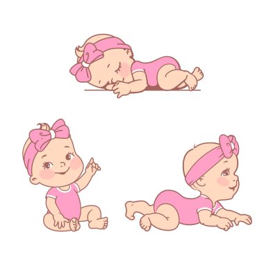 Bebek bezi, bodysuit gülümseyen küçük kız bebek ile ayarlayın. 