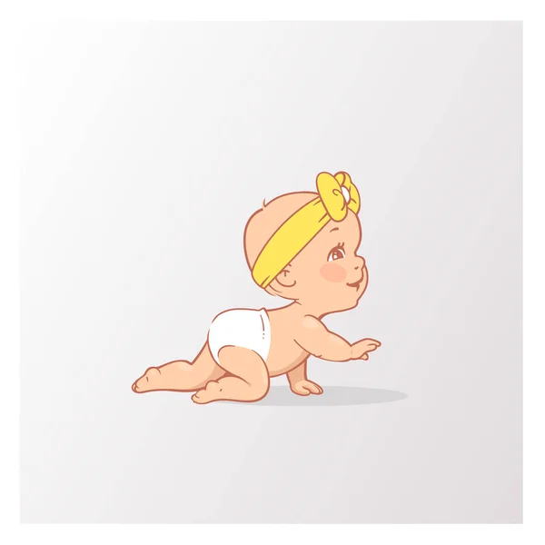 Lindo bebé niño o niña en pañal arrastrándose . — Vector de stock