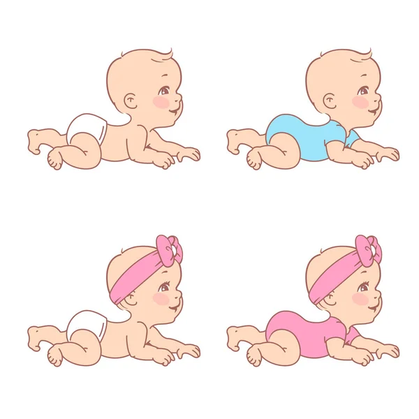 Set con niño y niña sonrientes en pañal, body . — Archivo Imágenes Vectoriales