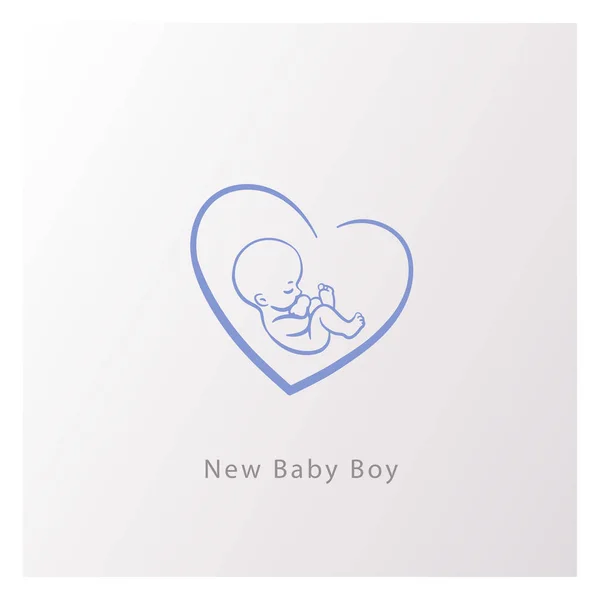Emblema com menino recém-nascido em forma de coração . —  Vetores de Stock
