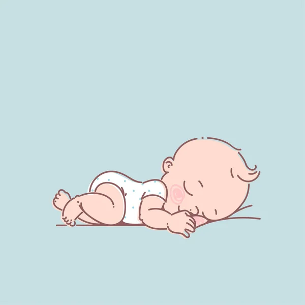 Cute little baby boy in white bodysuit. Newborn baby. — Stock Vector