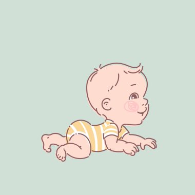 Bebek bezi sevimli küçük bebek çocuk, sarı bodysuit, tarama.