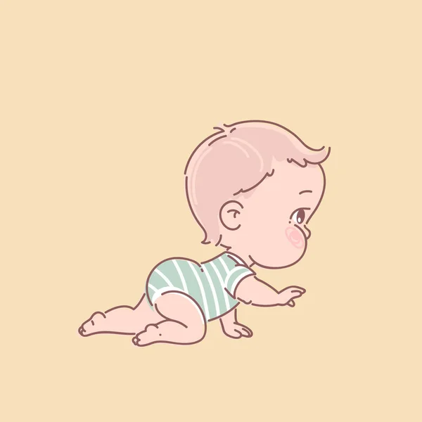 Cute Little Baby Boy w pieluchy, niebieskie Body, indeksowania. — Wektor stockowy