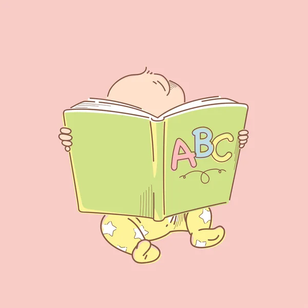 Маленький умный ребенок читает большую открытую книгу . — стоковый вектор
