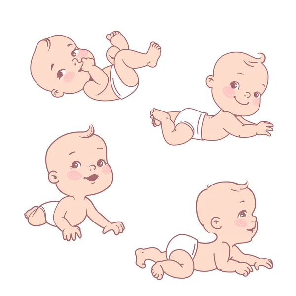 Set with smile little baby boy or girl in diaper  . Stok Ilustrasi Bebas Royalti