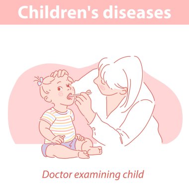 Doktor bebeği muayene ediyor. Klinikteki küçük kız.