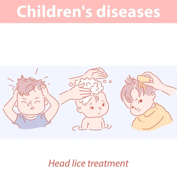 Enfermedades infantiles. Piojos. Síntomas y tratamiento . — Archivo Imágenes Vectoriales