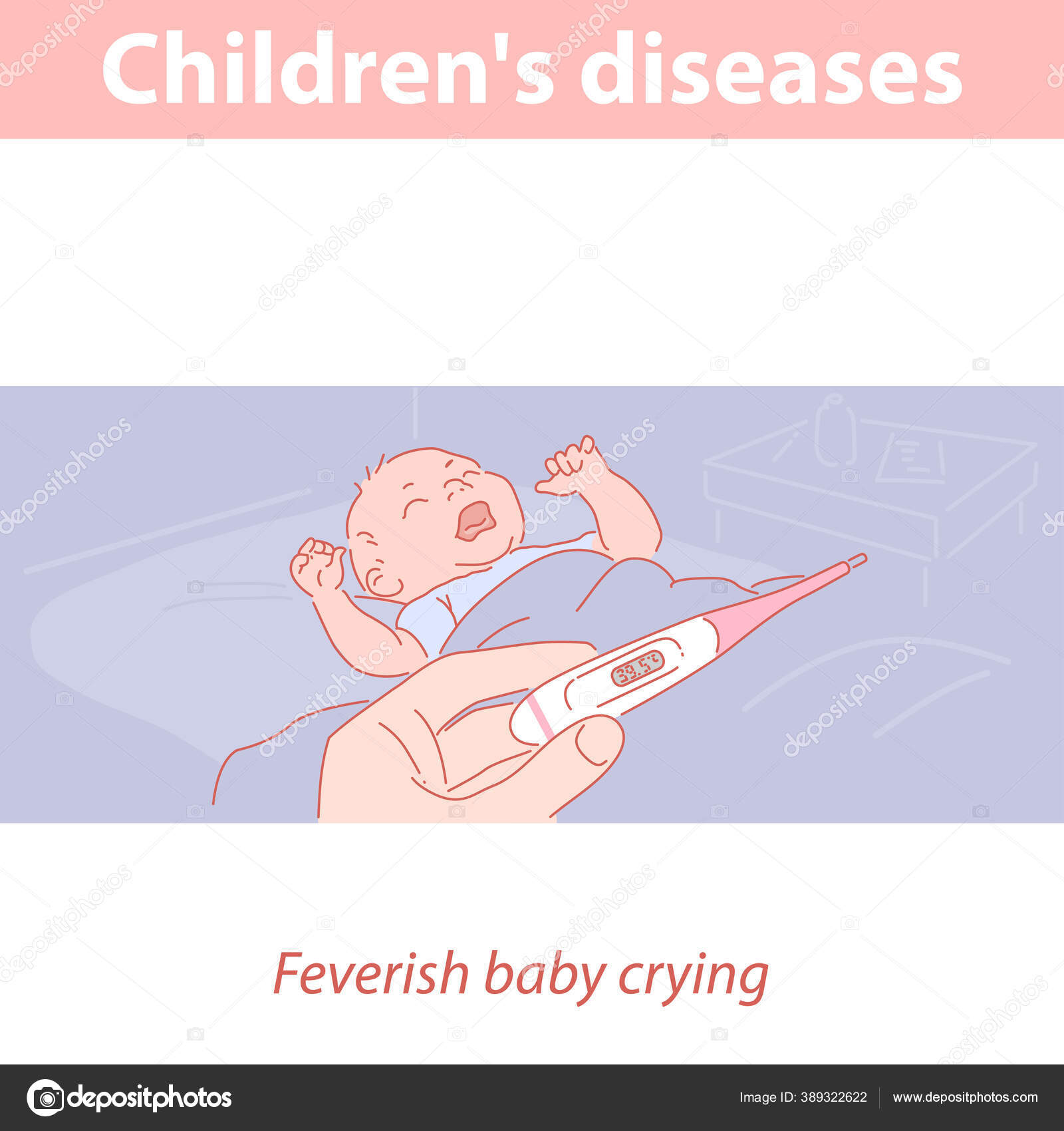 Little baby with fever in Sick baby Stock Vector by