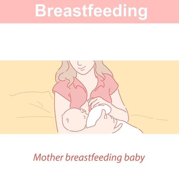 Breastfeeding. Mother feeding newborn baby boy or girl — Stock Vector