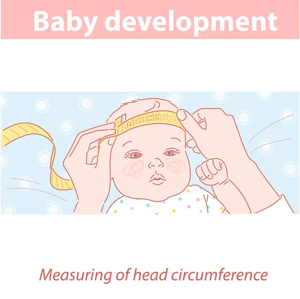 かわいいです赤ちゃん女の子とともに測定テープ上の頭. — ストックベクタ