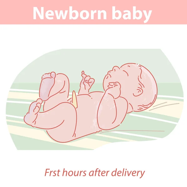 Pasgeboren baby op de eerste minuten na de bevalling. — Stockvector