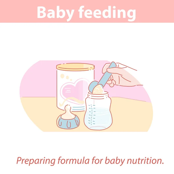 Babyvoeding. Fles met formule klaarmaken — Stockvector