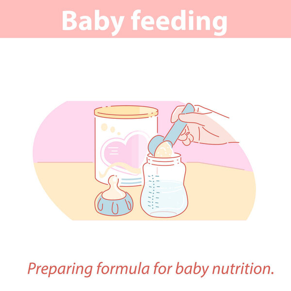 Baby feeding. Preparing bottle of formula