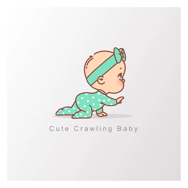 Mignon Petit Modele De Logo Bebe Bebe Fille En Pyjama Vert Ramper Isole Curieux Bebe Modele De Conception Illustration Vectorielle Couleur Bebe Vecteur Visage Stock Photo