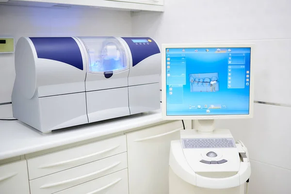 Fresadora Rectificadora Húmeda Computadora Con Escáner Intraoral Oficina Dentistas Laboratorio — Foto de Stock