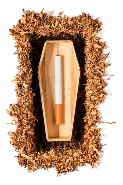 Cigarette Coffin Grave Made Tobacco Sheets Isolated White Background Clipping — Stock Photo, Image