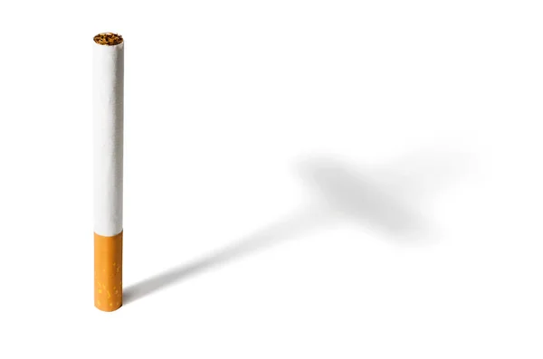 Zigarette Isoliert Auf Weißem Hintergrund Wirft Einen Kreuzförmigen Schatten Mit — Stockfoto