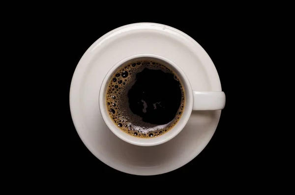 Vue Dessus Photo Une Tasse Café Une Soucoupe Isolées Sur — Photo