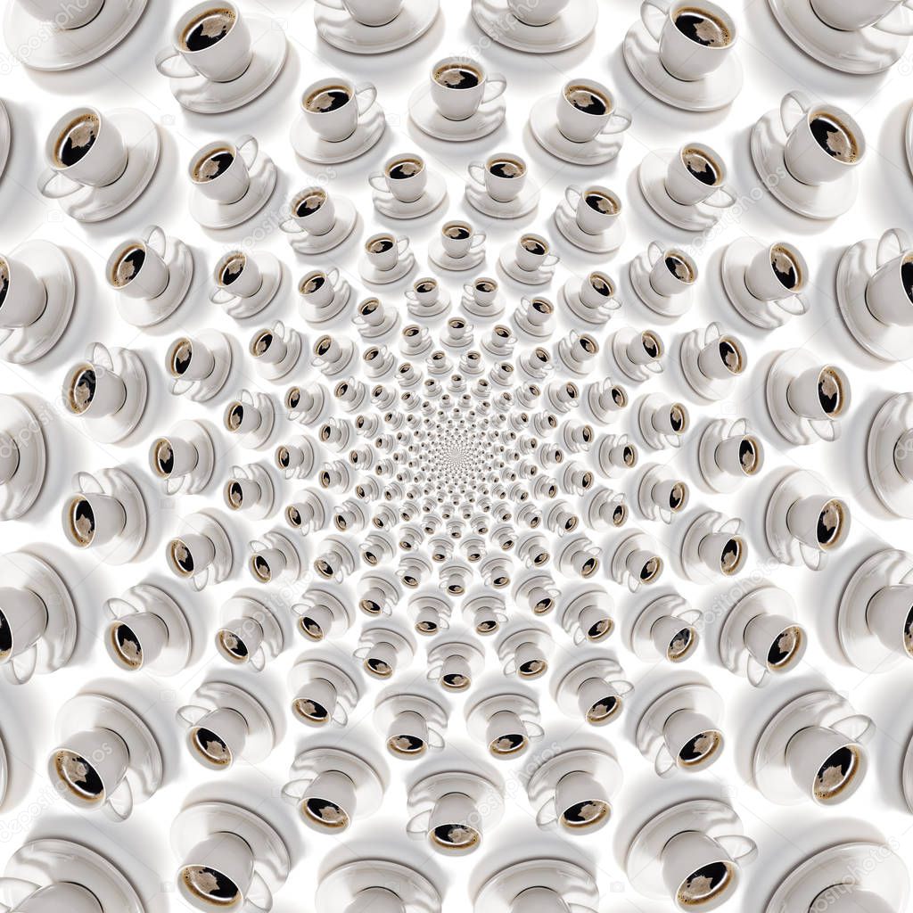 Psychedelic coffee cup optical spin illusion background.