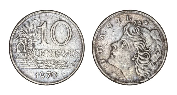 Diez centavos cruzeiros moneda vieja brasileña (1970), delante y atrás fa — Foto de Stock