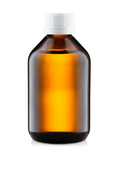 Frasco de vidrio marrón de la medicina aislado sobre fondo blanco — Foto de Stock