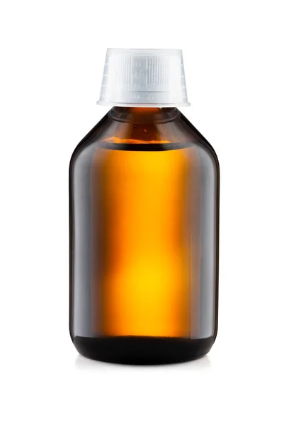 Glazen bruine fles geneesmiddel geïsoleerd op witte achtergrond — Stockfoto