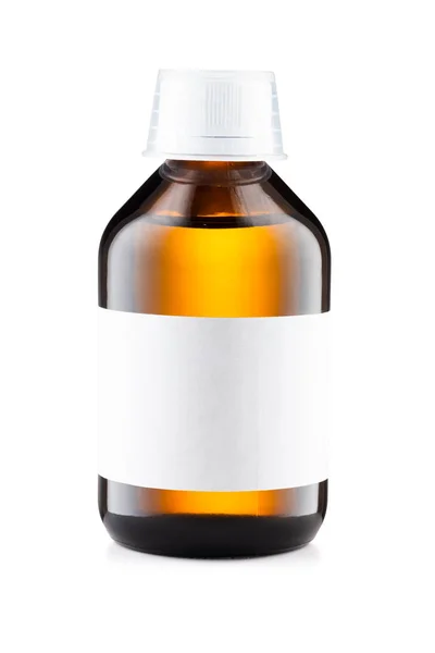 Glazen bruine fles geneesmiddel geïsoleerd op witte achtergrond — Stockfoto