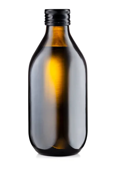 Botella de aceite de oliva marrón aislada sobre fondo blanco — Foto de Stock