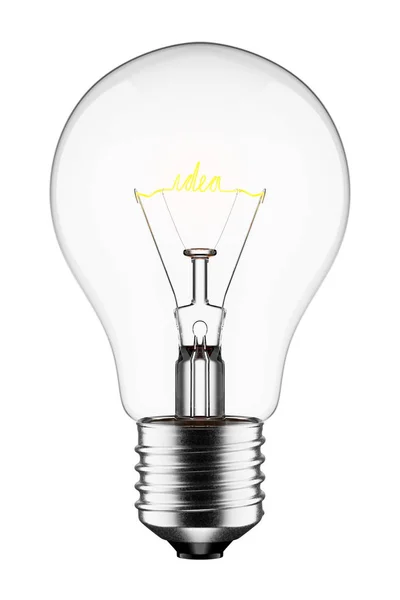 3d gloeiende gloeilamp met het woord ideeën als filament — Stockfoto