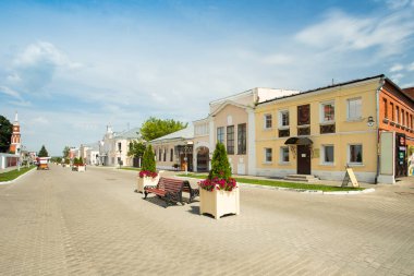 Kolomna, Rusya. Kolomenskiy Patefon Müzesi Lazhechnikova Caddesi'ndeki tarihi merkezinin güzel yaz peyzaj.