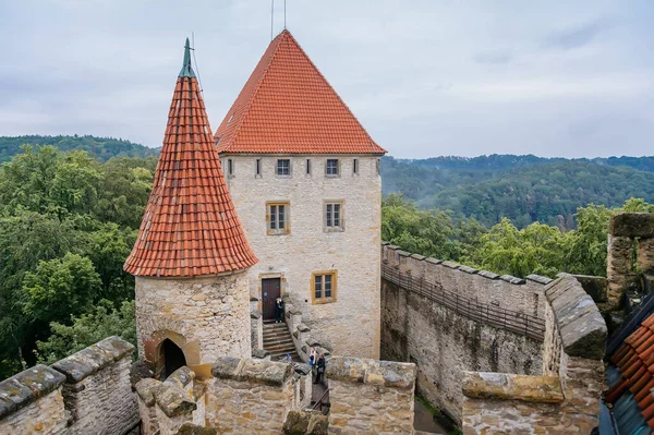 Castello Medievale Kokorin Con Torre Pietra Alta Collina Nella Foresta — Foto Stock